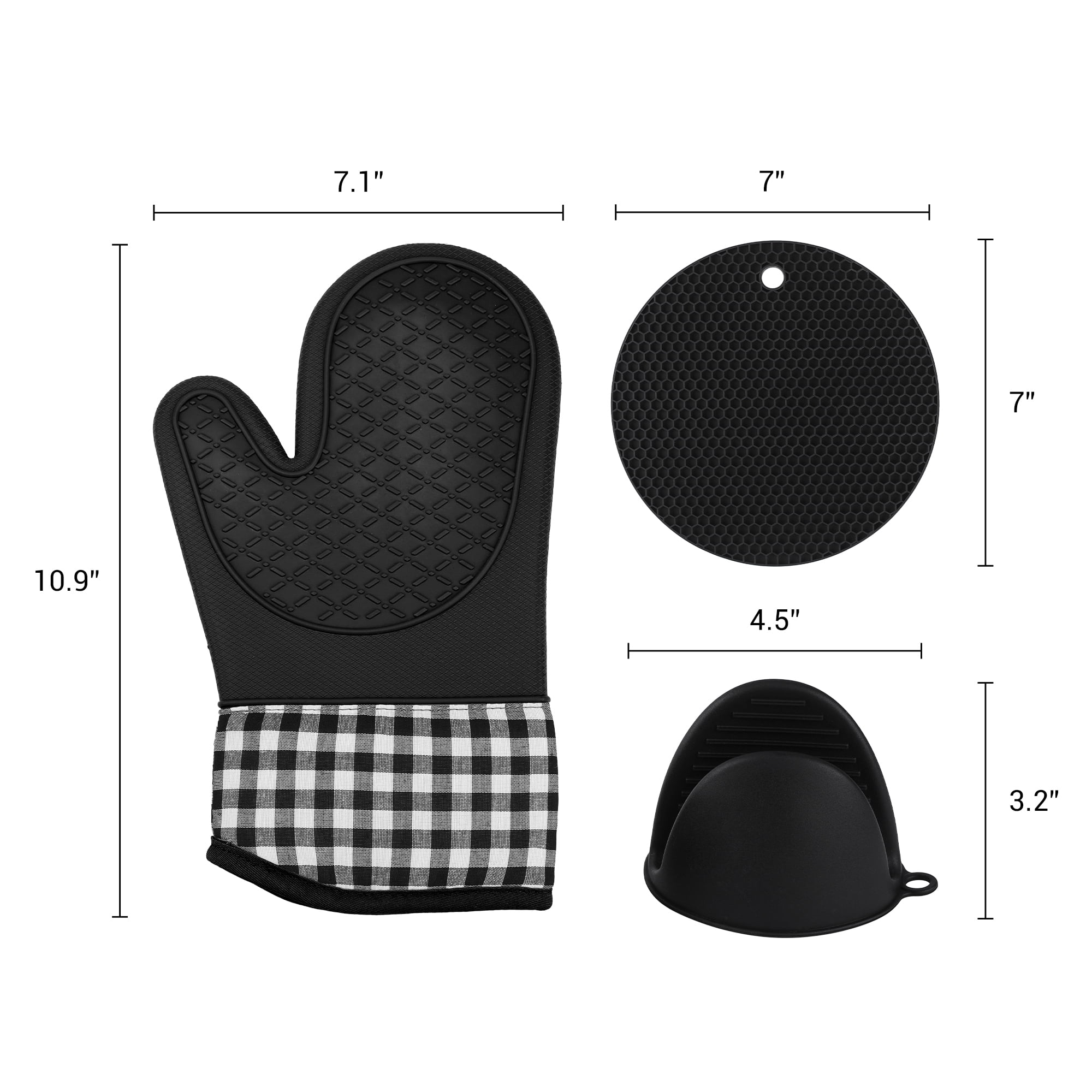 Unique Bargains Pot Holders Heat Resistant Kitchen Gloves Black 10.9x7.1inch