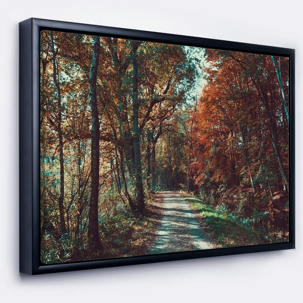 Designart ' Road Through Red Fall Forest ' Landscape Photo Framed