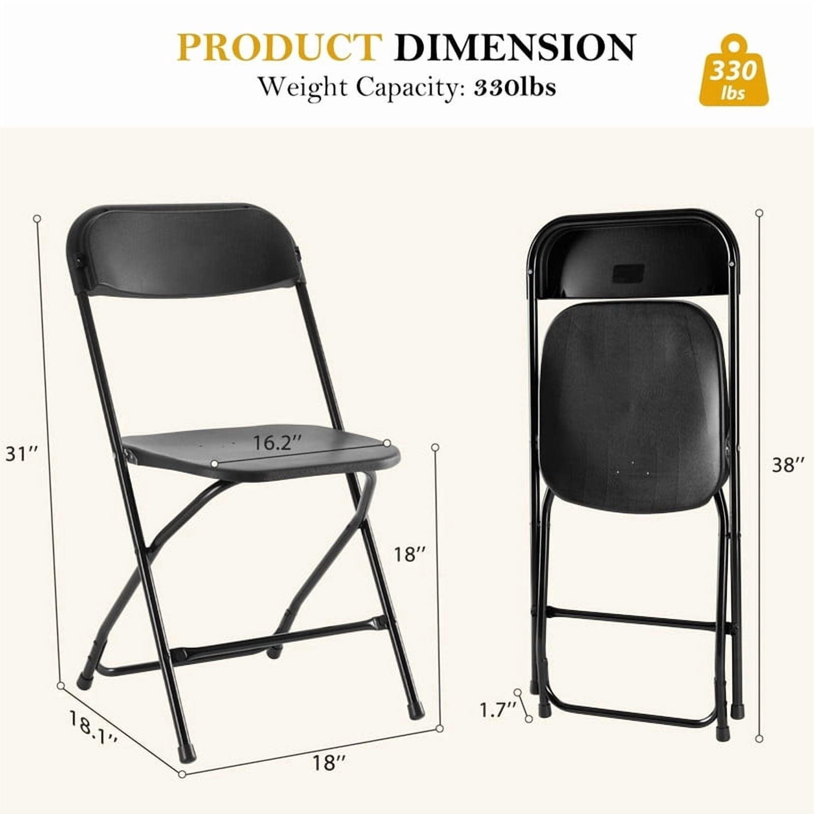Kelno 6 Pack Plastic Folding Chair Lightweight Portable Chair, Black