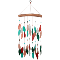Blue Handworks Coral and Teal Beaded Glass & Driftwood Wind Chime - Sandblasted Glass and Found Wood Handcrafted Outdoor and Garden Windchime