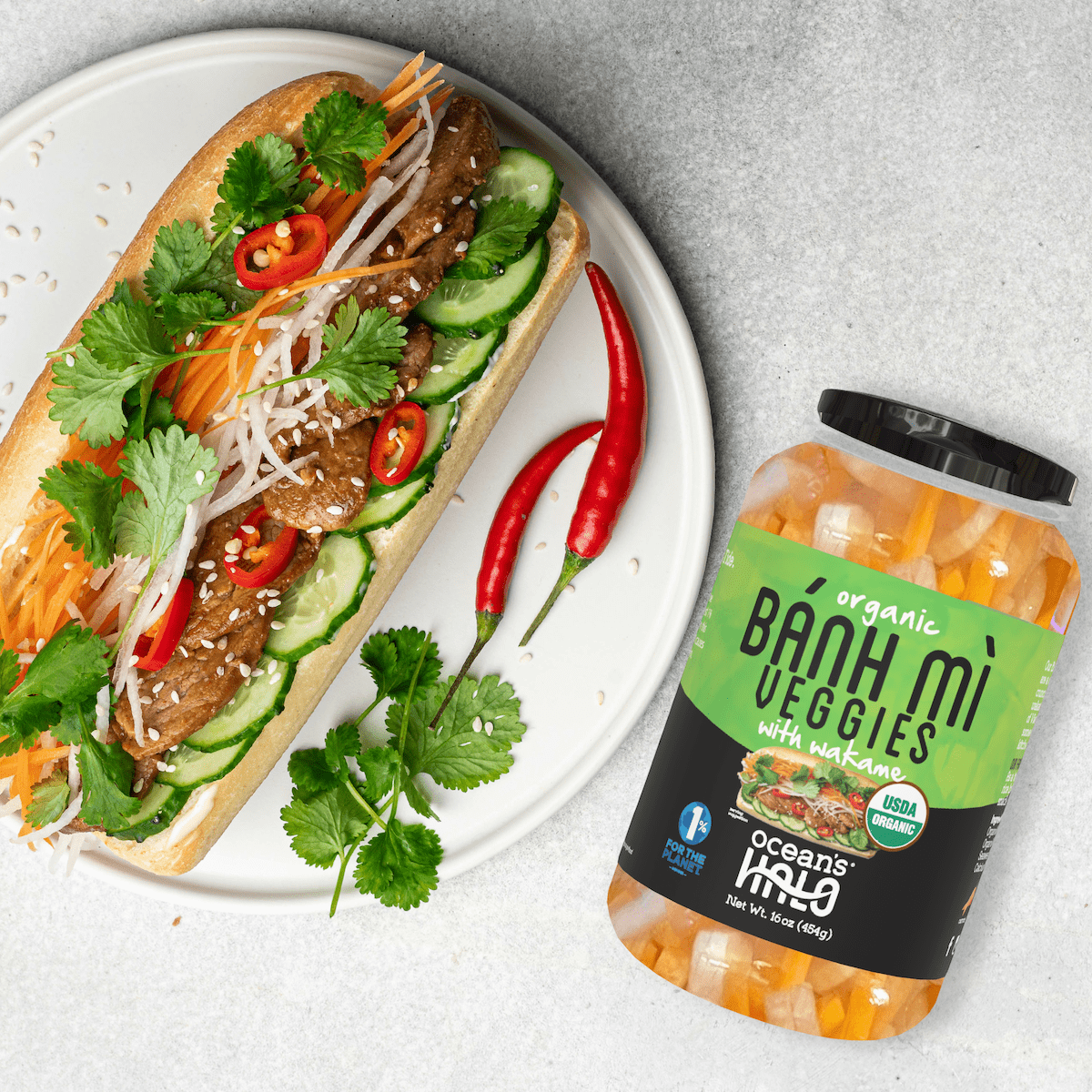 Ocean's Halo Organic Banh Mi Veggies, Crunchy Pickled Shredded Mixed Vegetables, Vegan, 16 oz.