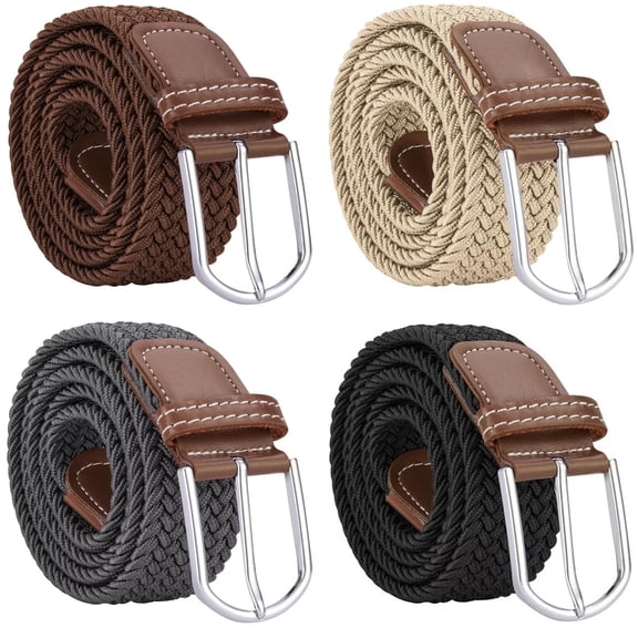 TELOLY 4 Pcs Mens Stretch Belts,Mens Braided Woven Belt,Golf Belts Elastic Belt,Woven Casual Belt for Women Jeans Pants Dresses,Woven Belts for Women
