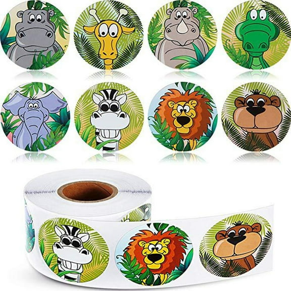Valatala Cartoon Zoo Animal Sticker Roll for Kids Party Favors Game Prizes Novelty Toys Wall Decals