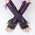 thumbnail image 2 of UJNDER Fingerless Steam Punk Witch Long Elbow Arm Warmers Lace Sleeves for Party Halloween Gloves Mittens Purple, 2 of 6