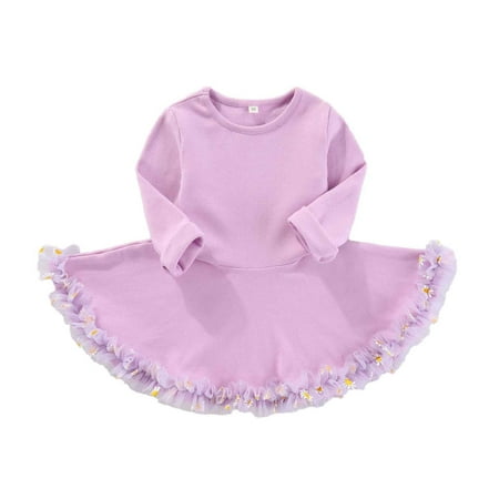 Toddler Dresses For Girls Long Sleeve Party Floral Mesh Dance Party Princesses Graduation Dress For Girls Size 4-5T