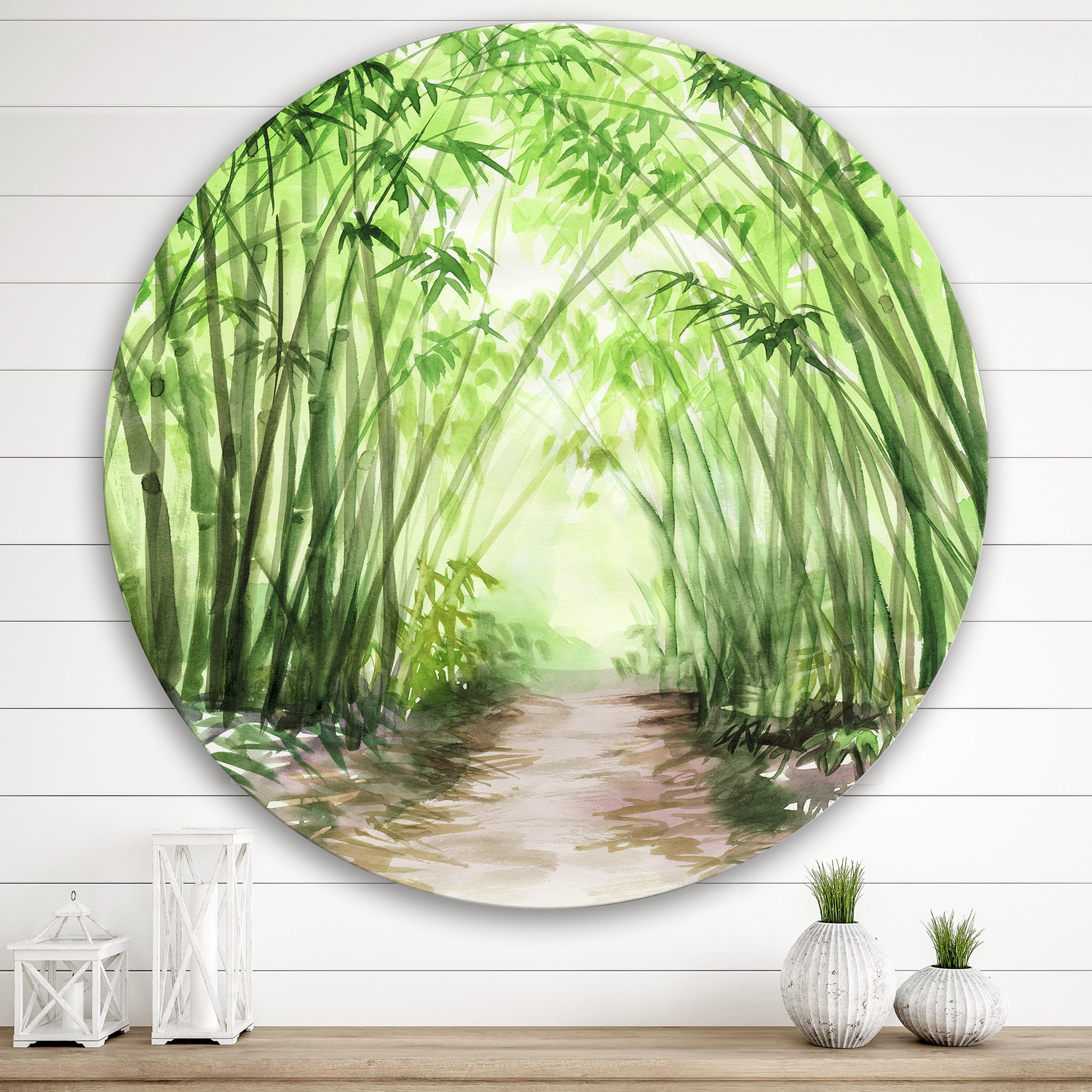 Designart 'Little Road Through Bamboo Forest' Traditional Circle Metal Wall Art 29x29 - Disc of 29