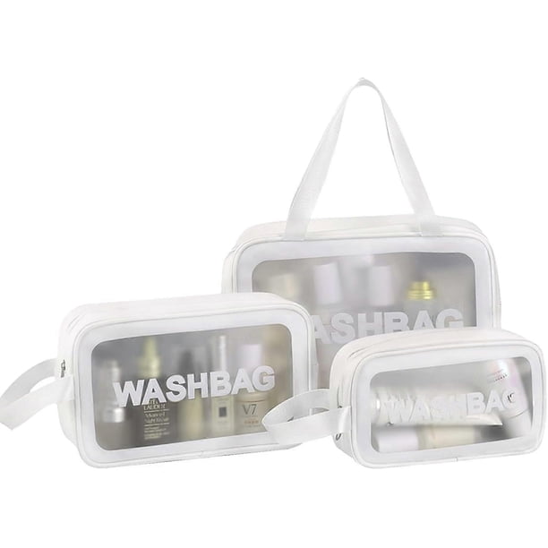 Travel (White)Transparent 3 Piece Cosmetic Bag,Waterproof Toiletry Bag for Swimming Pool,Bath,Travel ,Airplane,Multi-Size Makeup Bag