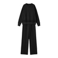 thumbnail image 4 of Costeam Women Crew Neck Long Sleeve Top Wide Leg Pants 2 Piece Outfit Set Soft Stretch Knit Loungewear Tracksuit with Side Pockets Loose Fit Casual Daily Outdoor Bottom Sets, 4 of 6