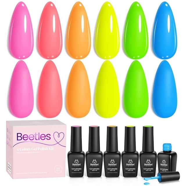 Set de esmaltes de uñas Beetles Neon Gel Bright Rainbow, 6 colores