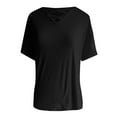 thumbnail image 4 of MIXUE Womens Summer Tops Summer Solid Color V Neck Hollow Out Short Sleeve Loose Fashion Tee Shirts Streetwear,Black,M, 4 of 4