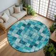 thumbnail image 2 of Teal Blue Diamond Washable Area Rug&nbsp;5 ft Modern Geometric Lines Vintage Soft Round&nbsp;Rugs for Living Room, Non Slip Carpet for Bedroom&nbsp;Entryway Dining Room, 2 of 9