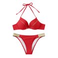 thumbnail image 1 of Mujer Cómodo sólido con almohadillas en el pecho con soporte de acero Seaside Beach Swim Bikinis Set Traje de baño dividido OAVQHLG3B Store lin121212, 1 of 3