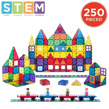 Best Choice Products 250-Piece 3D Magnetic Tile Play Set w/ 4 Figures and Railroad