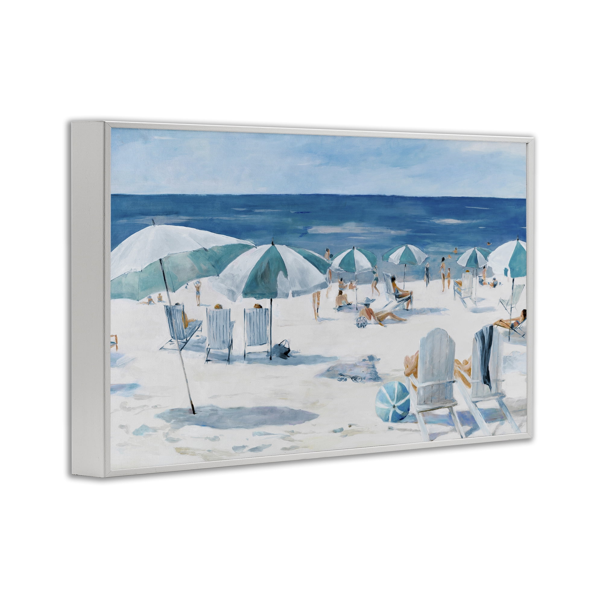 Stupell Industries Umbrella Beach Coastal Scene White Framed Giclee Art, design by Lorenzo Collective