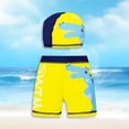 thumbnail image 2 of Quealent Boys Swim Trunks - Boy Bathing Suit Quick Dry Beach Swimsuit Toddler Stretch Shorts and Swimming Cap (Yellow, 7-8 Years), 2 of 6