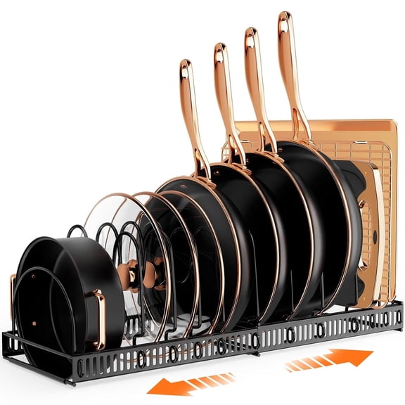 Expandable Pot and Pan Organizer Rack - Adjustable Kitchen Cabinet Holder for Pots,Lids,and Pans