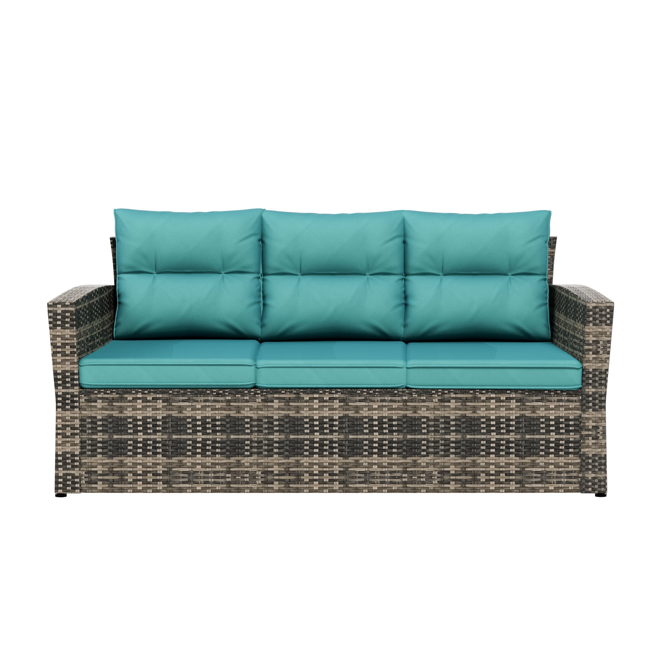 Westin Outdoor 6-Pieces Sofa Conversation Set PE Rattan Wicker Furniture, Brown/Turquoise