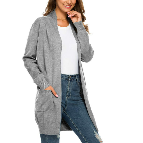Aiyino Women Essential Open Front Long Knit Cardigan Sweater with ...