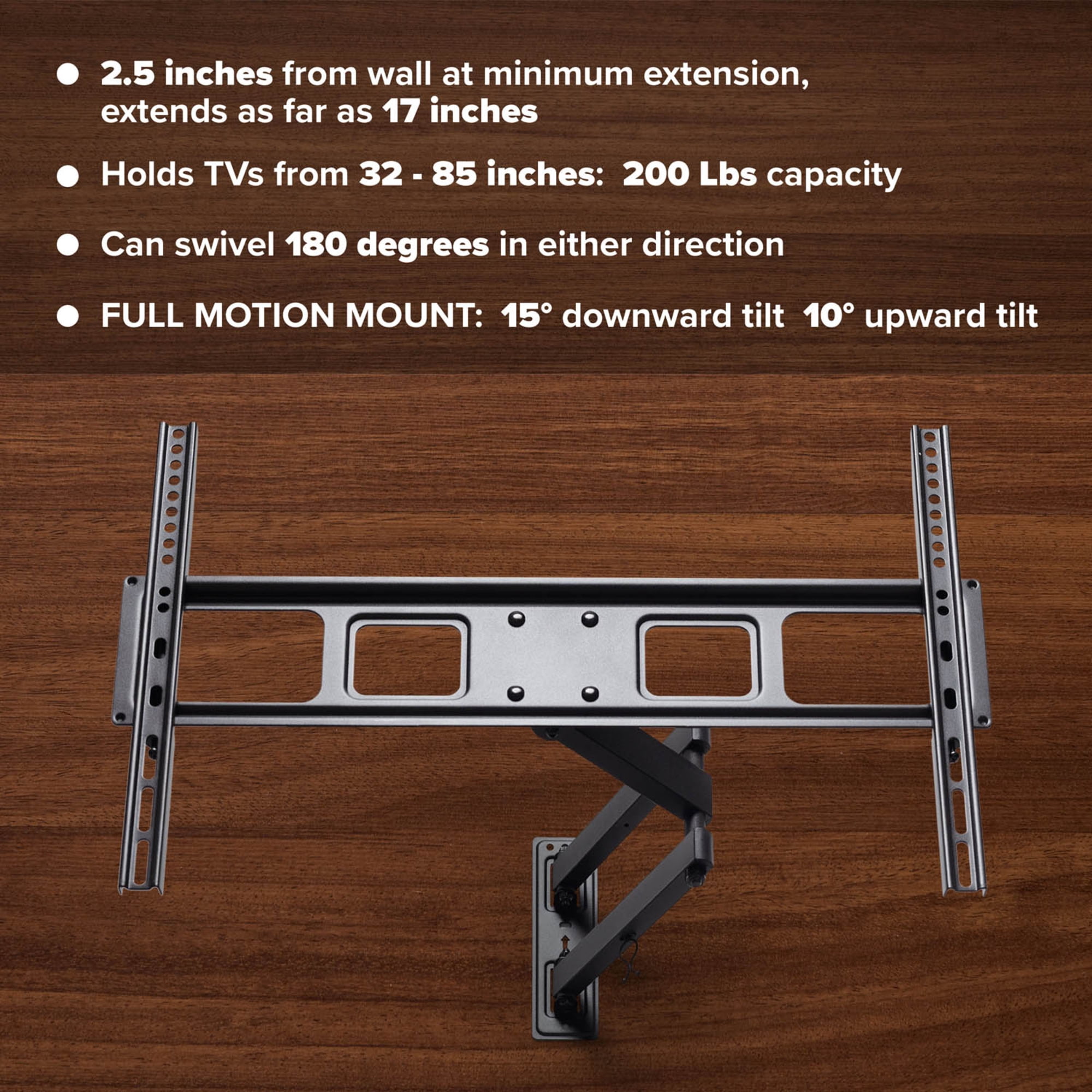 Emerald Full Motion TV Wall Mount Kit for 32-85” TVs, Swivel TV Mount with 15’ LED Cable and Universal Remote Control