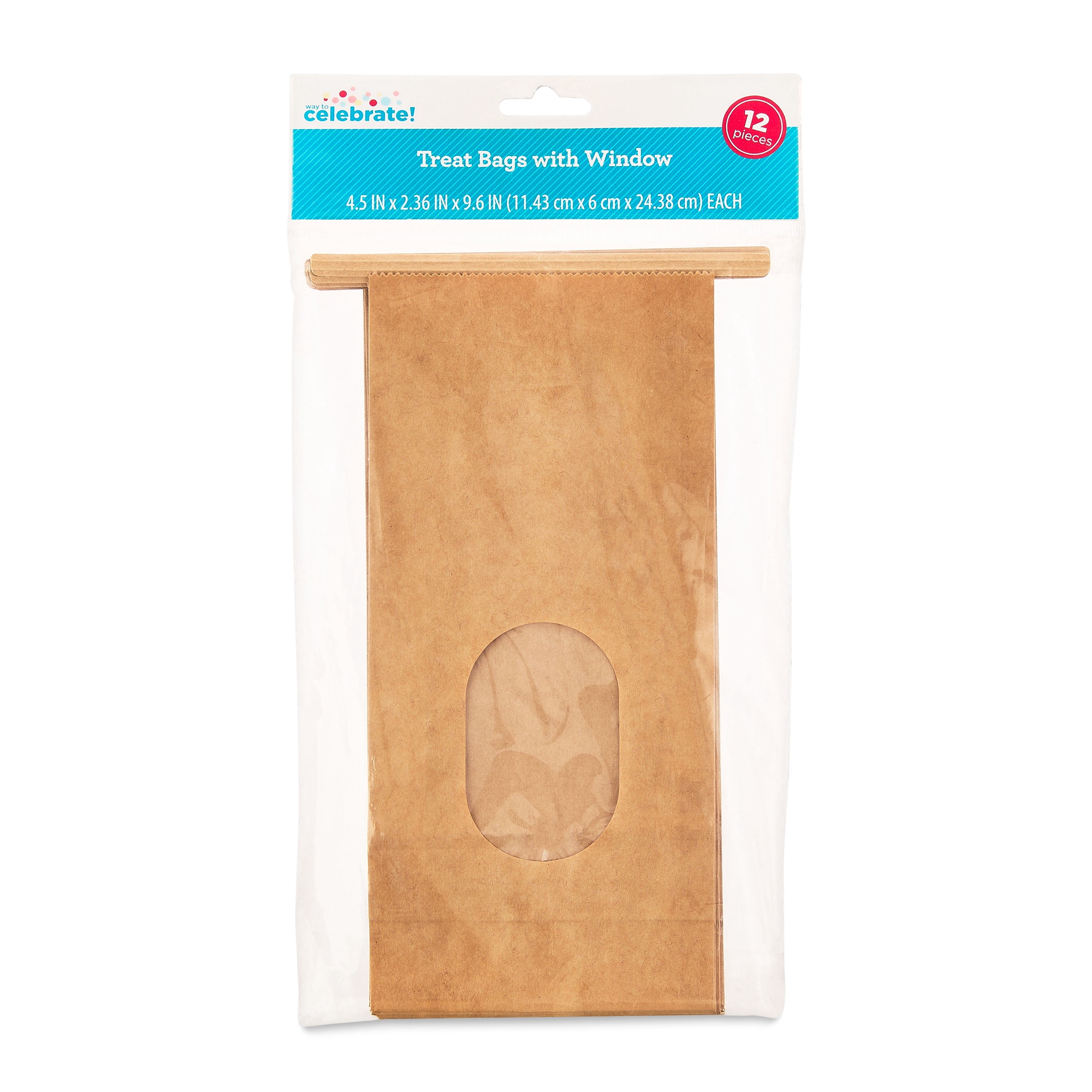 4.5" x 9.6" Kraft Treat Bags with Windows, 12 Count, by Way To Celebrate