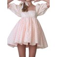 thumbnail image 2 of Biekopu  Female Summer Short Dress, Solid Color Square Neck Short Puff Sleeve Low-Cut One-Piece , Pink/Yellow, S/M/L/XL/XXL, 2 of 9