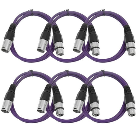 Seismic Audio (6 PACK) Purple 3' XLR Patch Cables Snake Purple - SAXLX-3Purple6