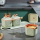 thumbnail image 1 of Juego de frascos de condimentos con tapa y cuchara | Recipientes de plástico verde para especias de 3 piezas con bandeja | Almacenamiento hermético de alimentos para encimera de cocina | 26,5 x 11,5, 1 of 9