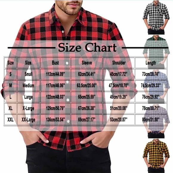 LMKIHUSA Plaid Jacket for Men Casual Regular Fit Loose Shirts Long Sleeve Button Down Lapel Tshirts Flannel Lightweight Tops 2025 Red,M