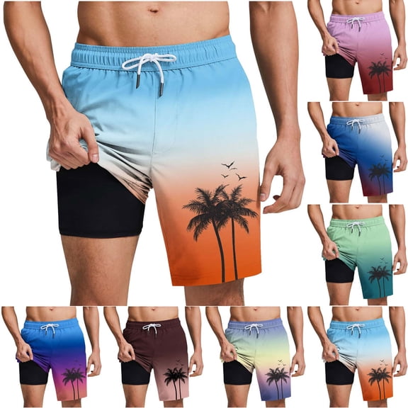 Sookity Mens Swim Trunks Floral Print Loose Fit Swim Shorts Hawaii Beach Shorts Drawstring Elastic Waist Shorts Drawstring Board Shorts with Pockets Blue,L