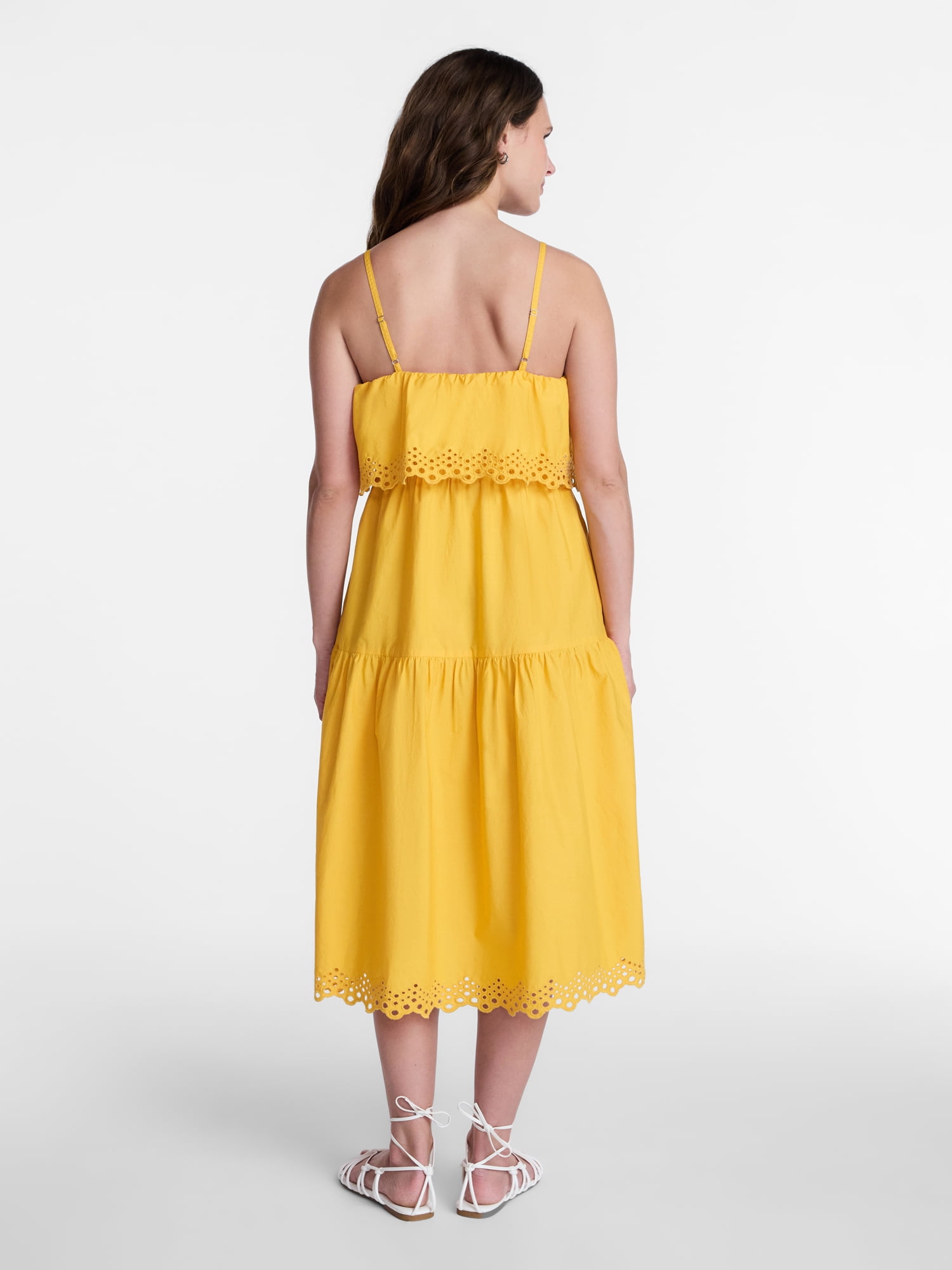 Time and Tru Women's and Women's Plus Sleeveless Cotton Midi Dress with Eyelet Trim, Sizes XS-4X