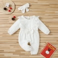 thumbnail image 2 of Zanarzt Newborn Baby Girl Romper Baby Girl Cotton Linen Romper Lace Bow One Piece Jumpsuit Clothes with Headband White,0-3 Months, 2 of 4
