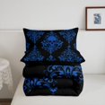 thumbnail image 5 of Homewish Boho Death Skull Twin Comforter Sets,Vintage Damask Bedding Set,Blue,Halloween Duvet,Black Reversible,2-Piece,1 Comforter and 1 Pillowcase, 5 of 7