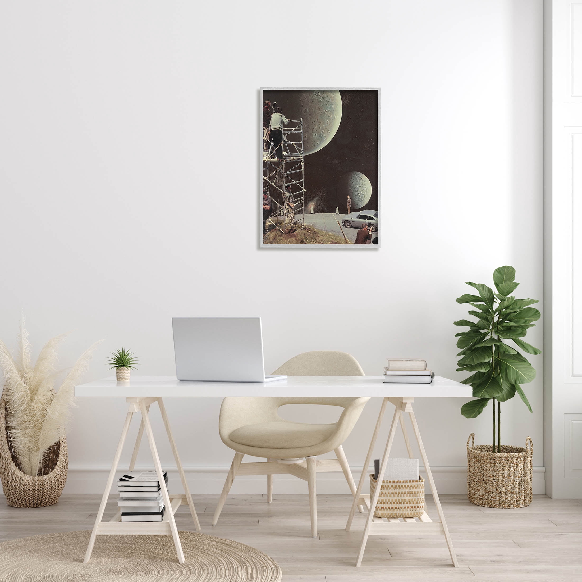Stupell Industries Two Moons Vintage Film Set Galaxy Graphic Art Gray Framed Art Print Wall Art, Design by Matheus Lopes Castro