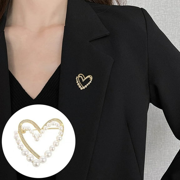 Eoperou Women Brooch Faux Pearl Rhinestone Decor Heart Shape Stainless Anti-slip Wear-resistant Coat Collar Hat Scarf Decoration Clothes Pin Garment Jewelry