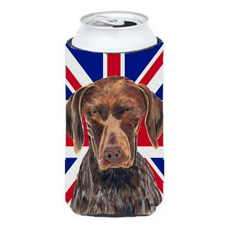 

German Shorthaired Pointer With English Union Jack British Flag Tall Boy bottle sleeve Hugger - 22 To 24 Oz.