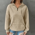 thumbnail image 4 of Htigea Womens Hoodies 1/4 Zip Pullover Sweatshirts Waffle Long Sleeve Tops with Pockets Khaki L, 4 of 9