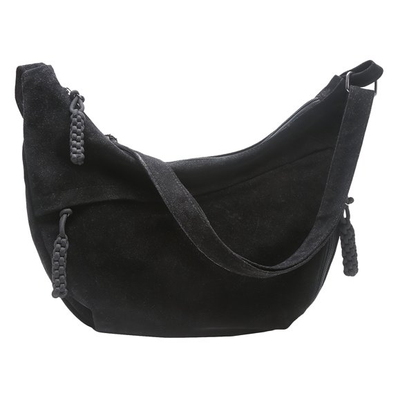 HUISZJ Faux Suede Crossbody Bag, Retro Dumpling Bag, Large Capacity Crossbody Bag for Women Work Travel Commute (Black)