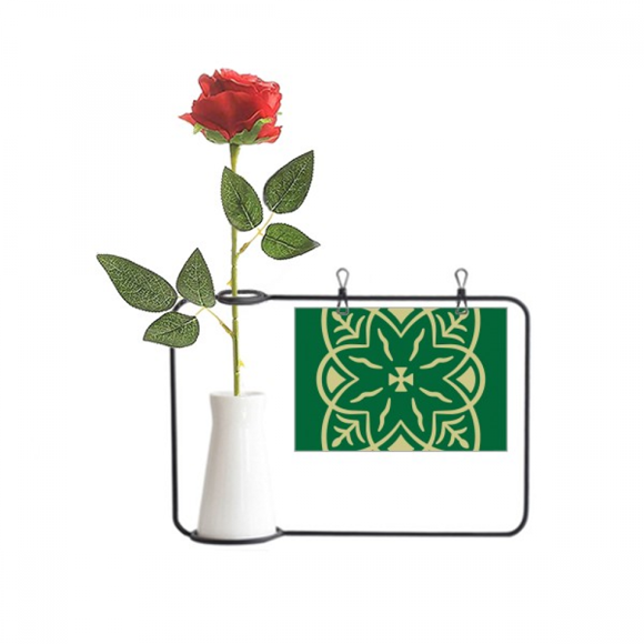 Green Talavera Style Decorative Pattern Artificial Rose Flower Hanging Vases Decoration Bottle