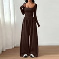 thumbnail image 6 of Long Sleeve Jumpsuit for Women Ruched One Piece Wide Leg Jumpsuit Baggy Square Neck Workout Romper with Pockets, S, 6 of 6