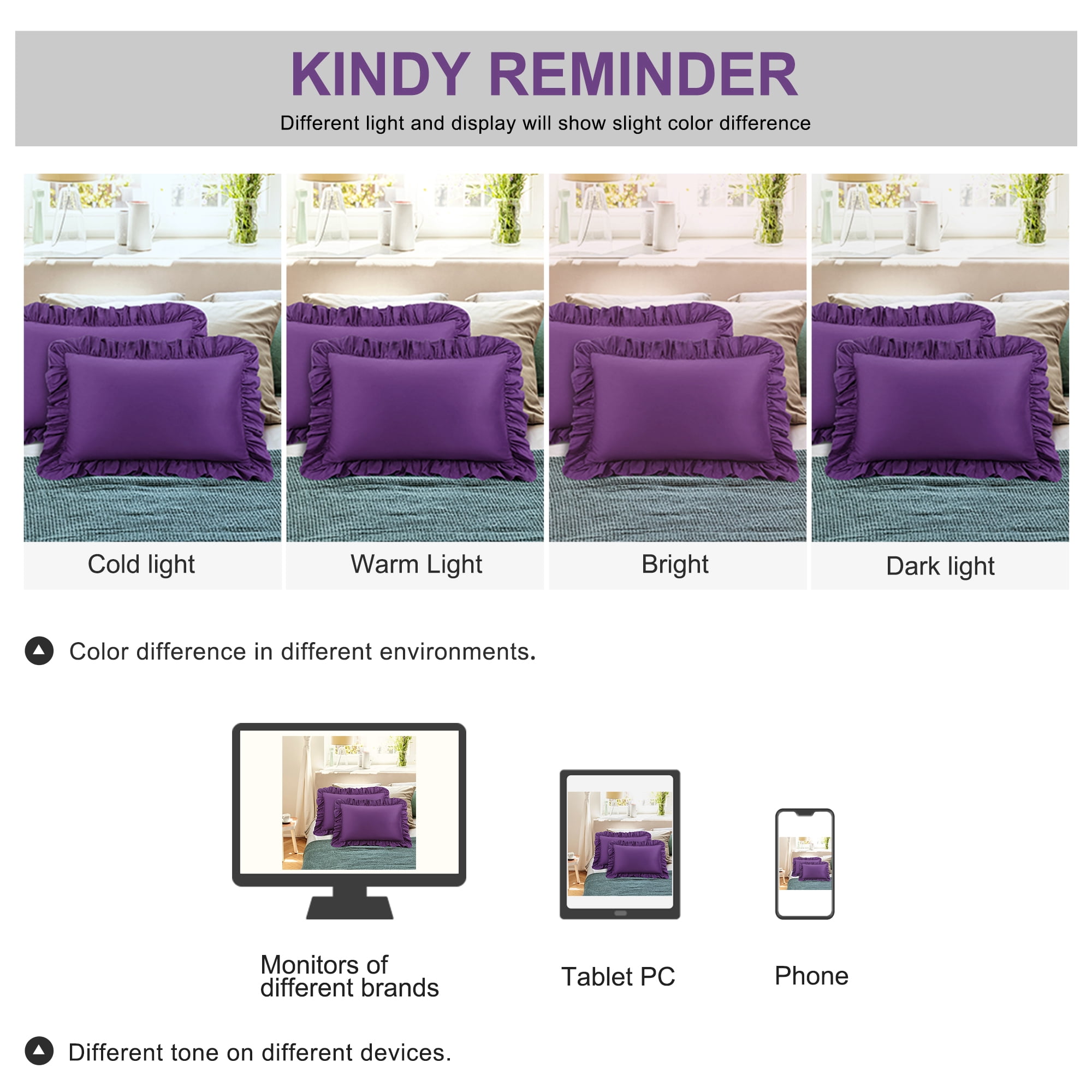 Unique Bargains 2 Pcs 100% Cotton Envelope Closure Ruffled Pillowcases Grape Standard