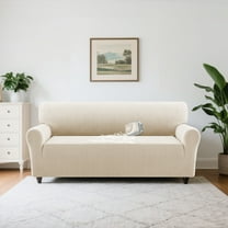 H.VERSAILTEX Premium Jacquard Stretch Sofa Cover with Waterproof Seat & Elastic Bottom Protection for Kids,Pets 1-Piece Furniture Protector Slipcover(Sofa,Ivory)