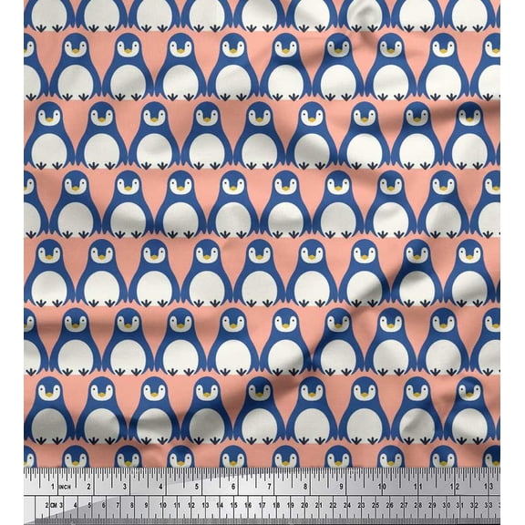 Soimoi Japan Crepe Satin Fabric Penguin Ocean Print Fabric by The Yard 42 Inch Wide