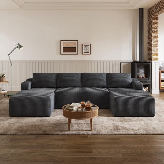 Novilla 118'' U-Shape Modular Sectional Sofa, Corduroy Dark Gray | 4 Seater Boneless Couches for Living Room, Cloud Couch with Smarts Coil® Support, No Assembly