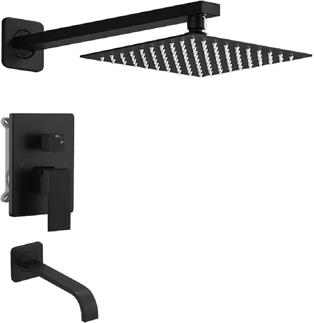 Matte Black Shower Faucet Set with Tub Spout Bathroom Luxury Rain Mixer