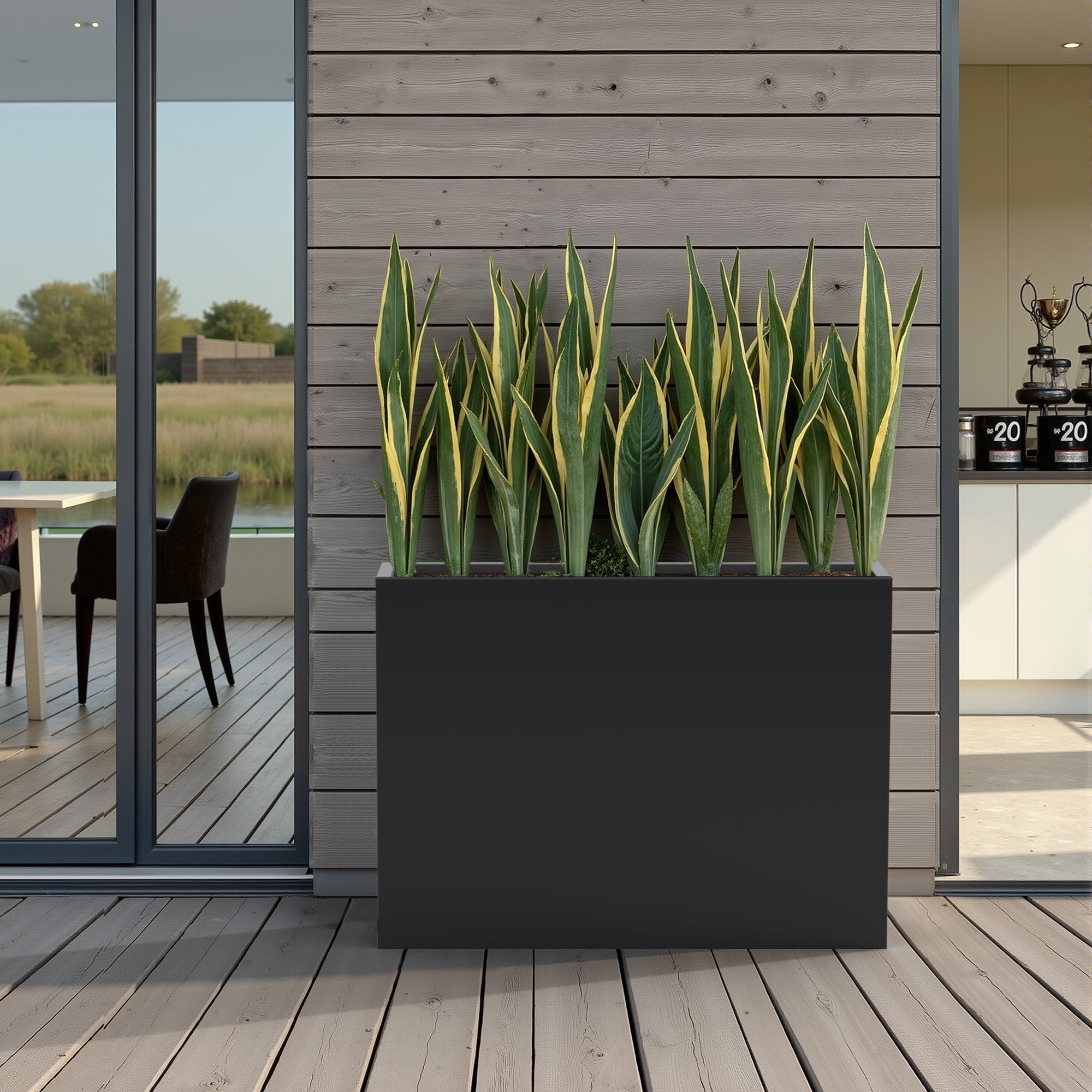 MAYEERTY 36*28*28" Brown Modern Metal Rect Planter with Drainage Hole for Outdoor Gardening & Patio