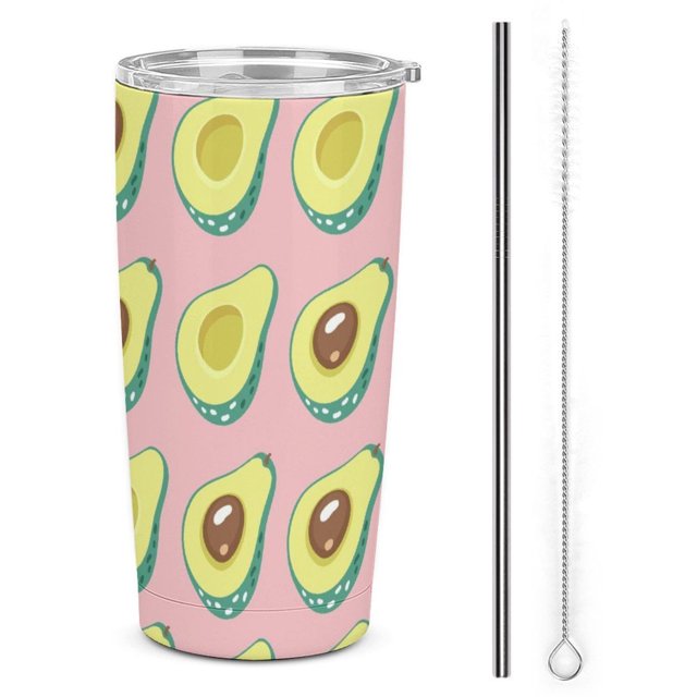 Vaso de acero inoxidable con tapa y diseño de aguacate, de 20 oz, portátil, para viaje