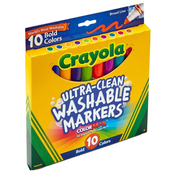 Crayola Lot De 10 Marqueurs Lavables Ultra-propres – Pointe Fine, Couleurs Vives Color Max