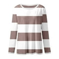 thumbnail image 5 of Women's Striped Long Sleeve Crew Neck T Shirts Casual Color Block Tee Tops Khaki XXL, 5 of 5