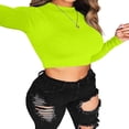 thumbnail image 3 of EIMELI Manches Longues Col Rond Coupe Slim Crop Chemisier Extensible Bleu Tee L, 3 of 5