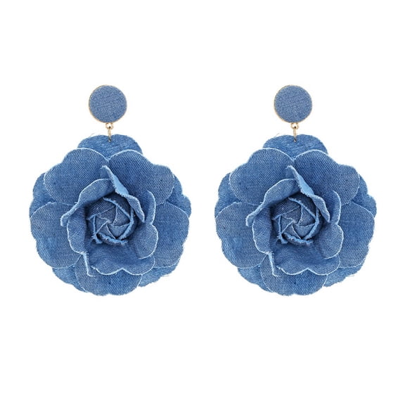 Fogun Handmade Floral Exaggerate Earrings Rose Flower Earrings Stylish Denims Flowers Drop Earwear Jewelry Ornament for Women